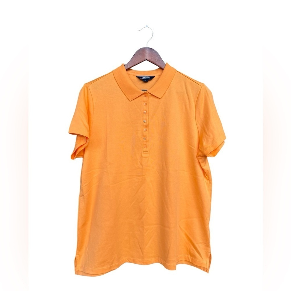 Lands End Women’s Orange Short Sleeve Polo Size XL 18 100% Cotton Golf Sporty